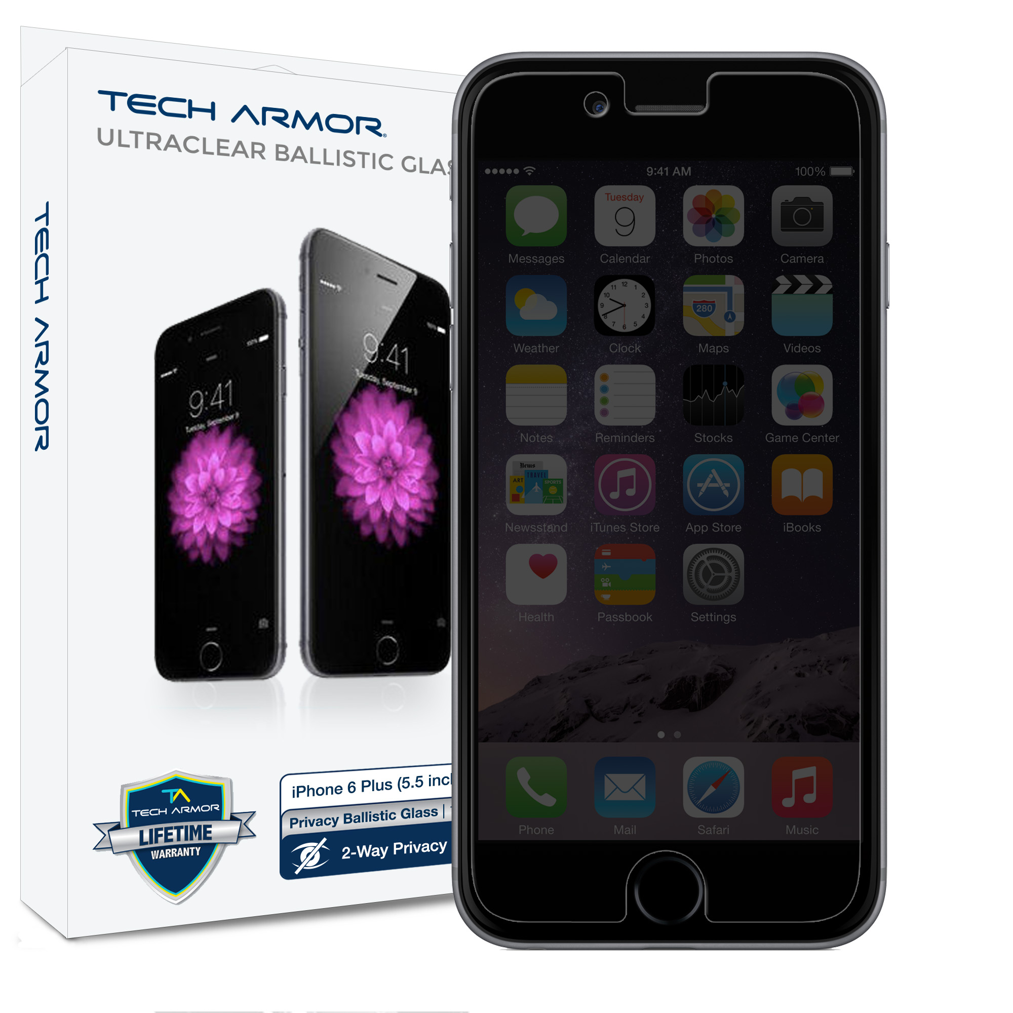 Tech Armor Privacy Glass Screen Protector for Apple iPhone 6 Plus iPhone 6s Plus Inch 1 Pack Tempered Glass